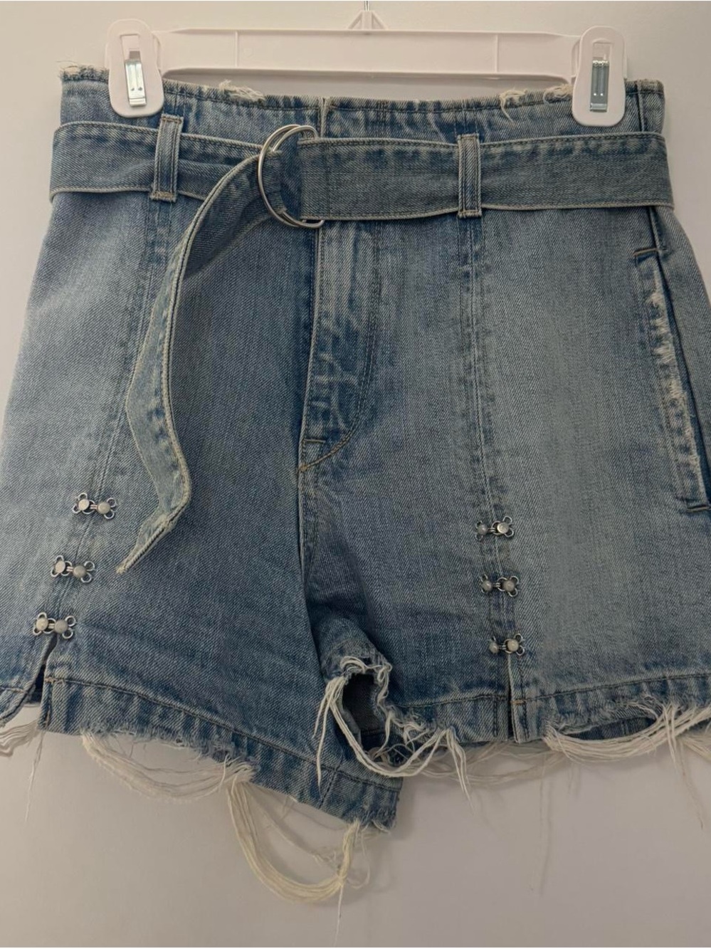 Jonathan Simkhai Light Blue Distressed Denim Belted Shorts